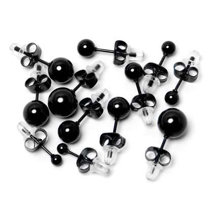 3mm-8mm Ball Stud Black 316L Stainless Steel Earrings 6 Pack