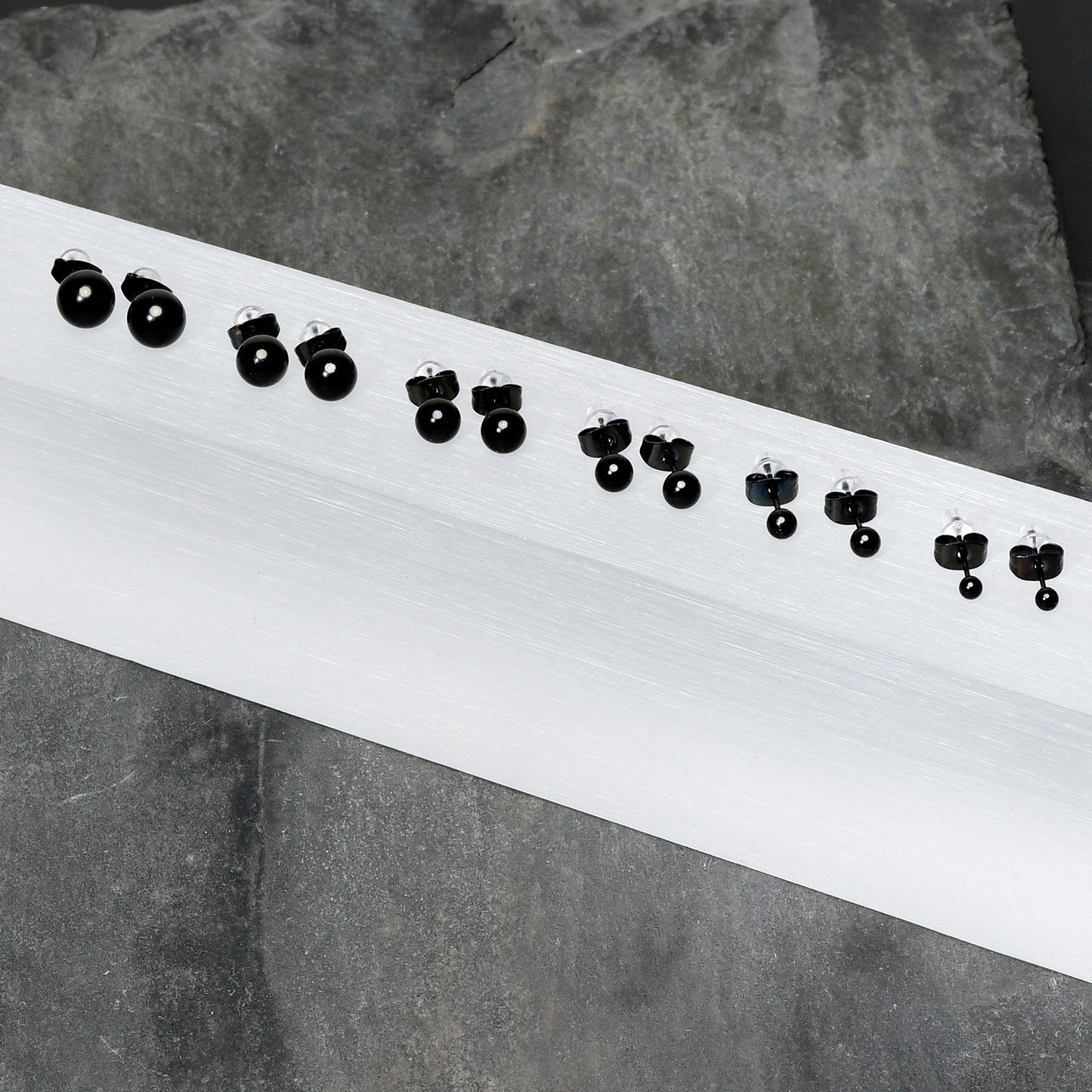 3mm-8mm Ball Stud Black 316L Stainless Steel Earrings 6 Pack