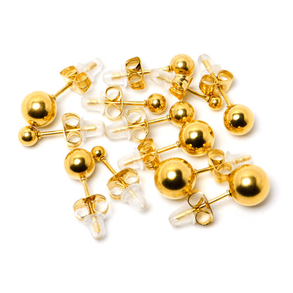 3mm-8mm Ball Stud Gold Tone 316L Stainless Steel Earrings 6 Pack