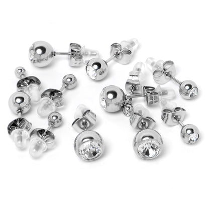 Clear Gem 3mm to 8mm Ball End Stud Earrings Set of 6