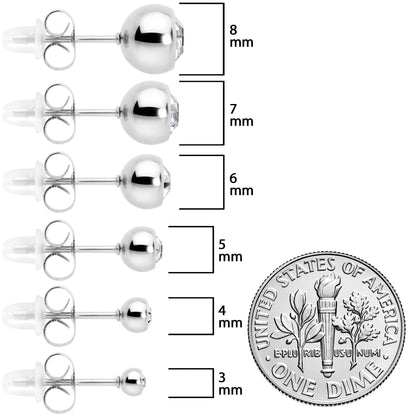 Clear Gem 3mm to 8mm Ball End Stud Earrings Set of 6