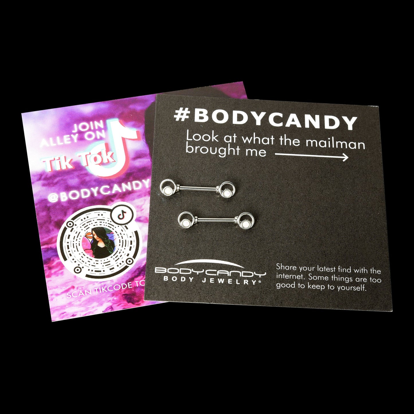 14G 1/2 White Faux Opal Double Circle Barbell Nipple Ring Set