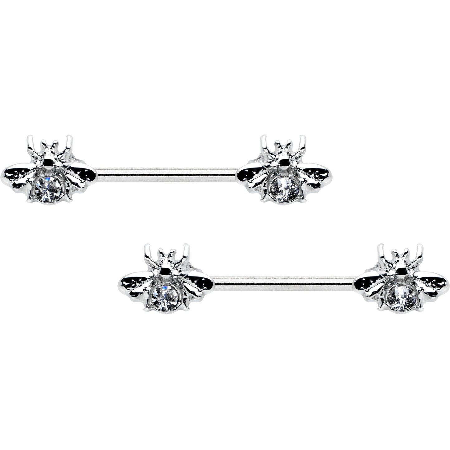 14G 9/16 Clear Gem Bee Beautiful Insect Barbell Nipple Ring Set