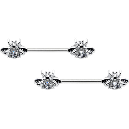 14G 9/16 Clear Gem Bee Beautiful Insect Barbell Nipple Ring Set