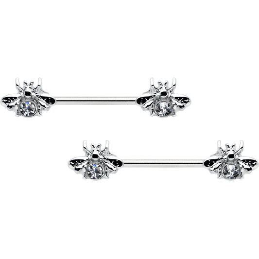 14G 9/16 Clear Gem Bee Beautiful Insect Barbell Nipple Ring Set