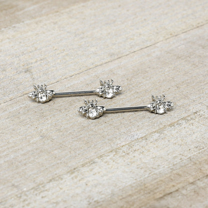 14G 9/16 Clear Gem Bee Beautiful Insect Barbell Nipple Ring Set