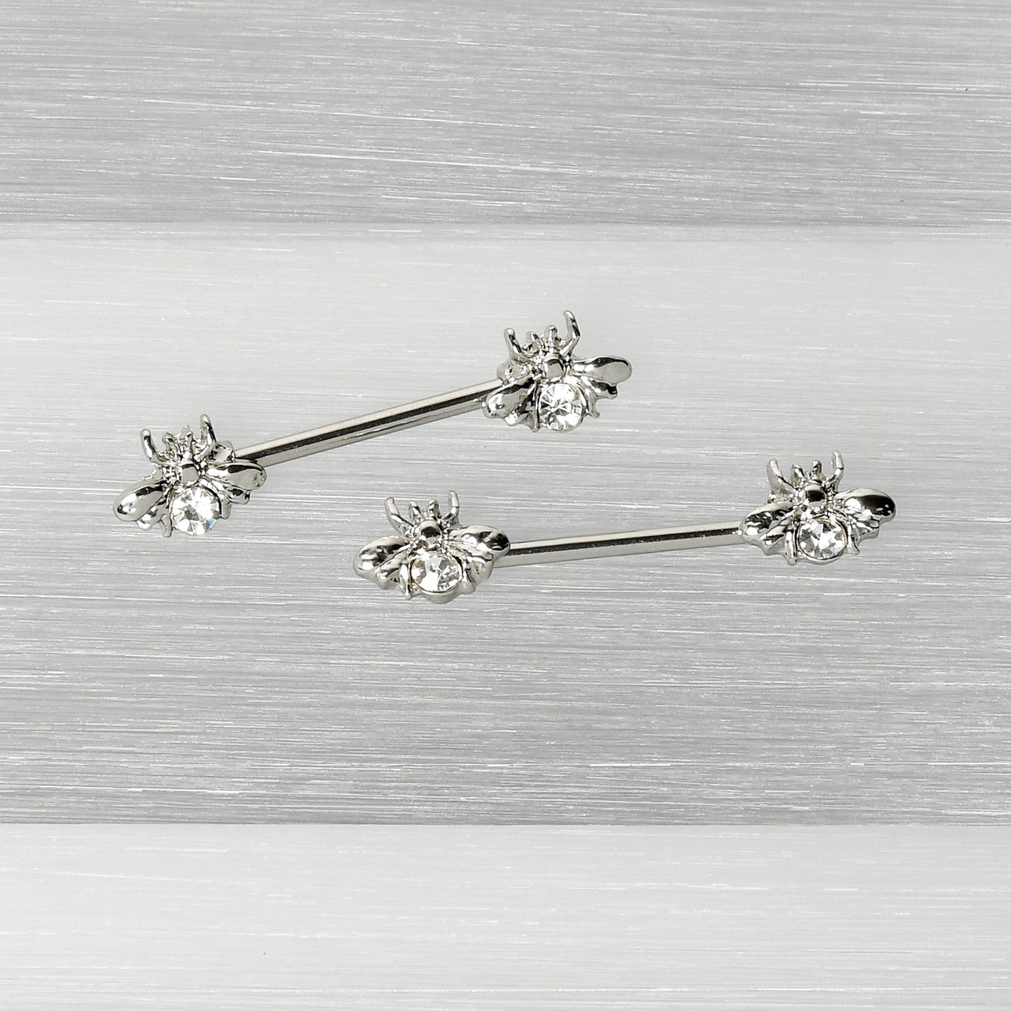14G 9/16 Clear Gem Bee Beautiful Insect Barbell Nipple Ring Set