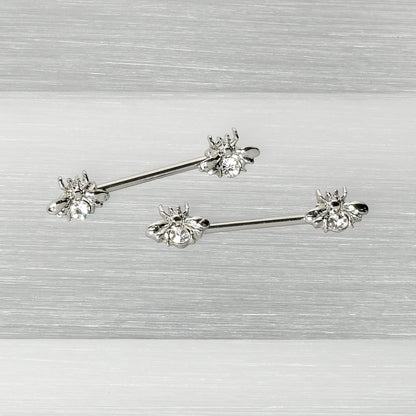 14G 9/16 Clear Gem Bee Beautiful Insect Barbell Nipple Ring Set