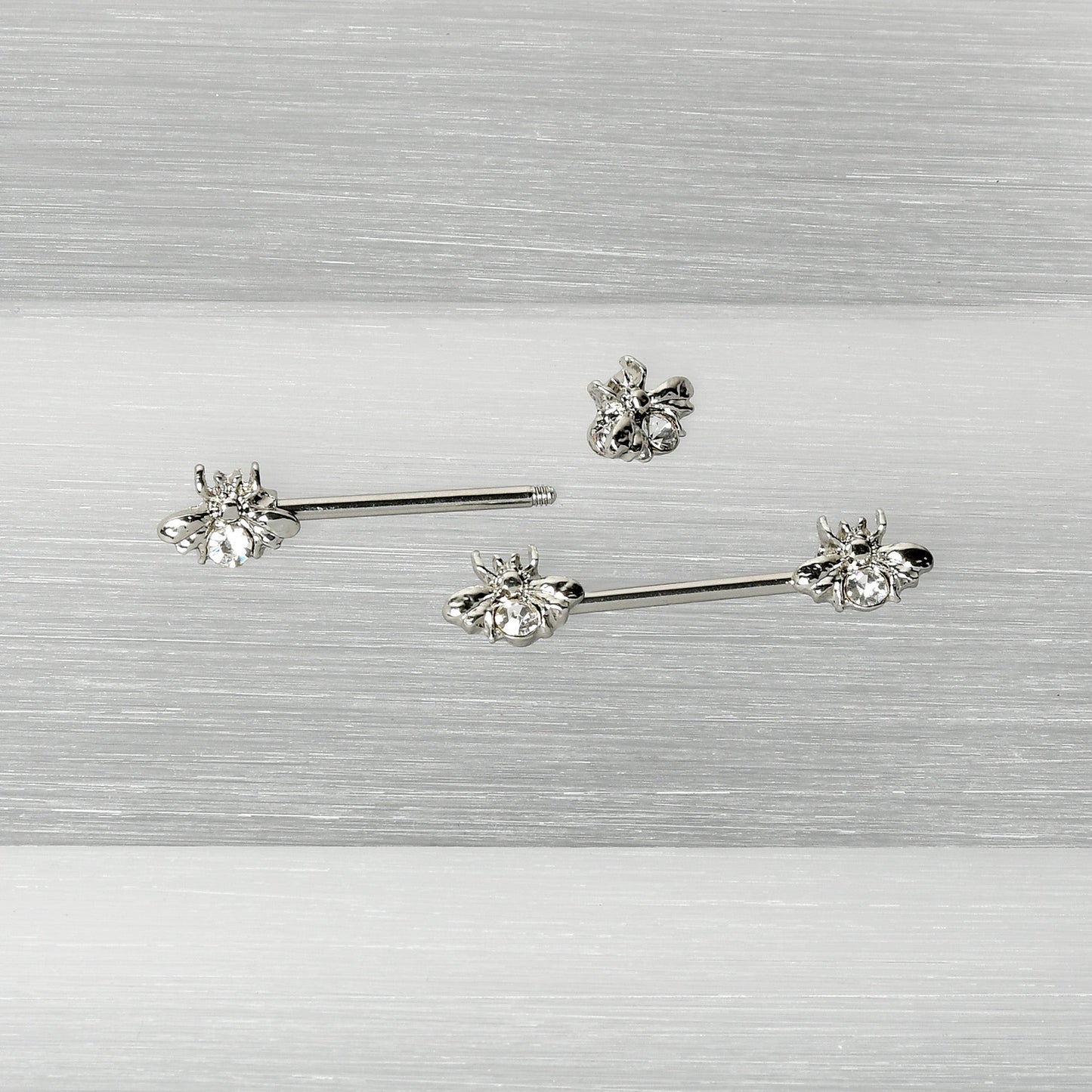 14G 9/16 Clear Gem Bee Beautiful Insect Barbell Nipple Ring Set