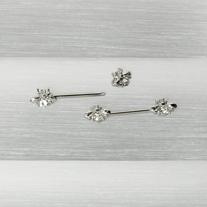 14G 9/16 Clear Gem Bee Beautiful Insect Barbell Nipple Ring Set