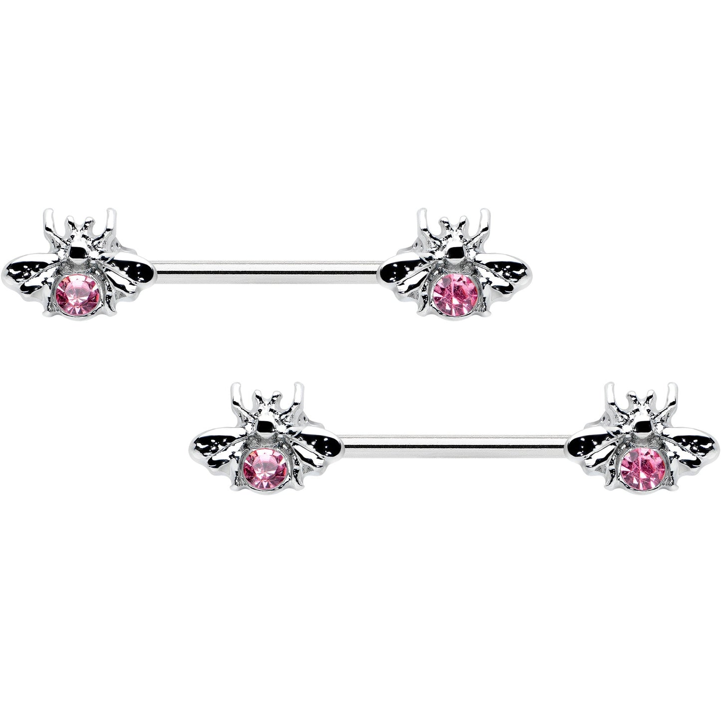 14G 9/16 Pink Gem Bee Beautiful Insect Barbell Nipple Ring Set