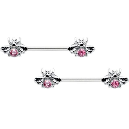14G 9/16 Pink Gem Bee Beautiful Insect Barbell Nipple Ring Set