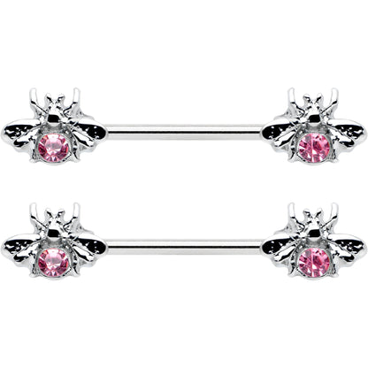 14G 9/16 Pink Gem Bee Beautiful Insect Barbell Nipple Ring Set