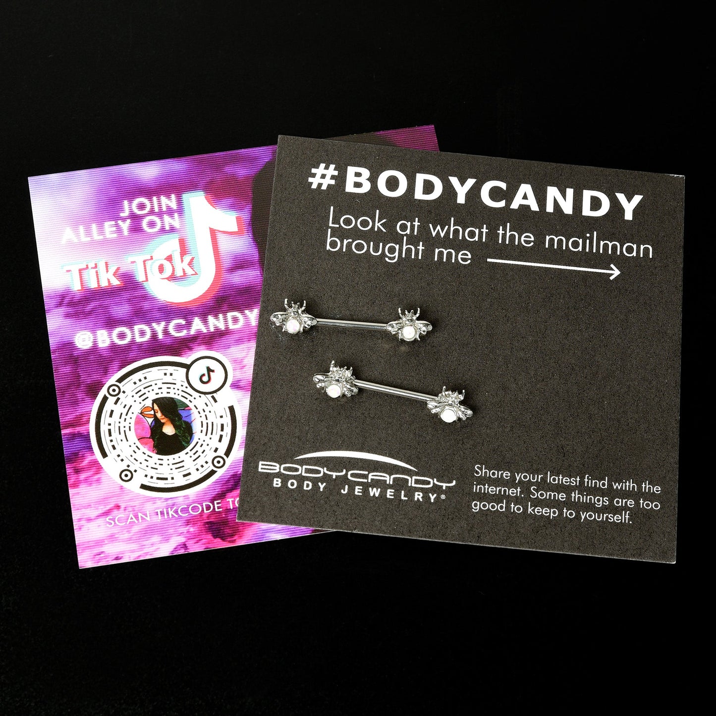 14G 9/16 White Faux Opal Bee Beauty Insect Barbell Nipple Ring Set