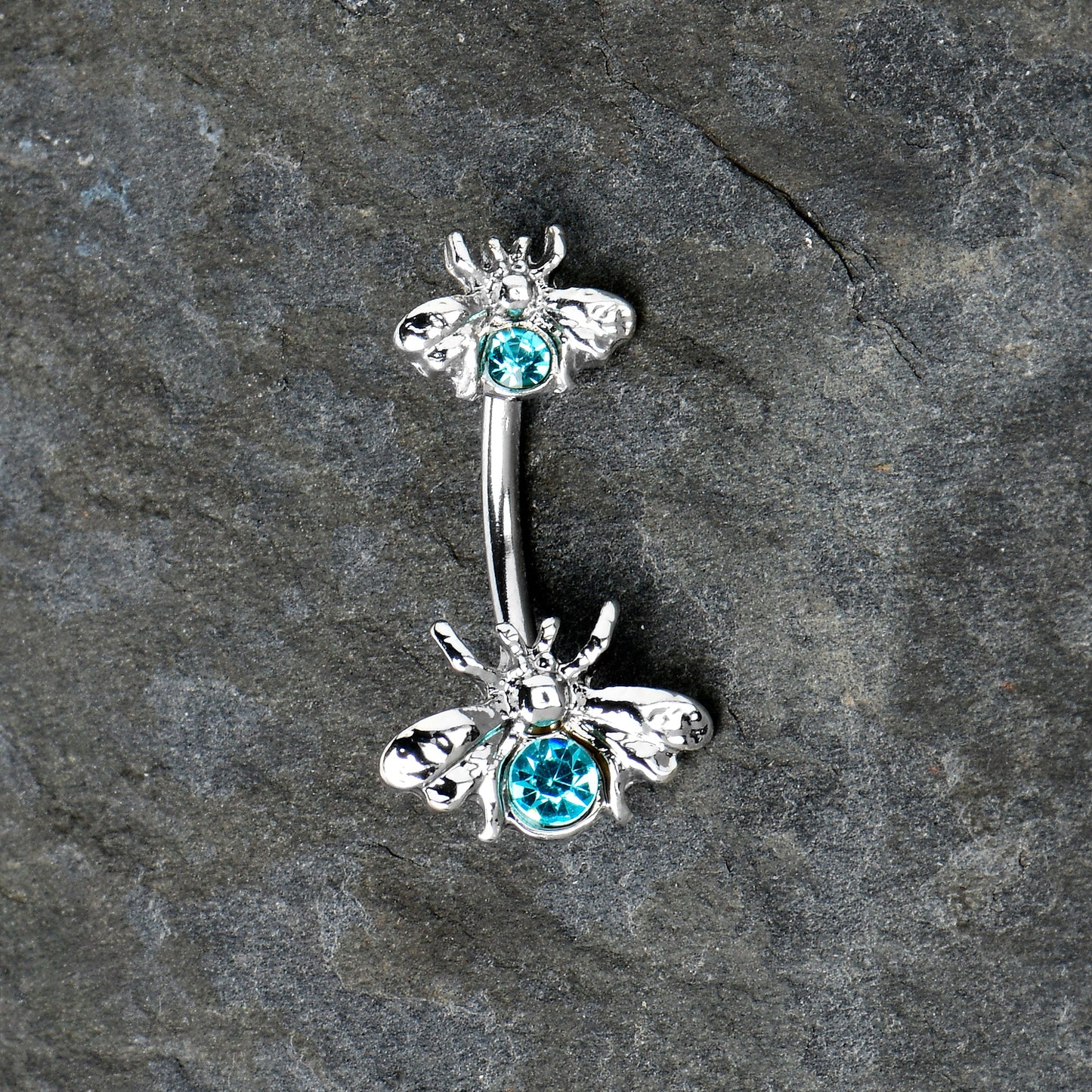 Blue Gem Bees Beautiful Insect Double Mount Belly Ring