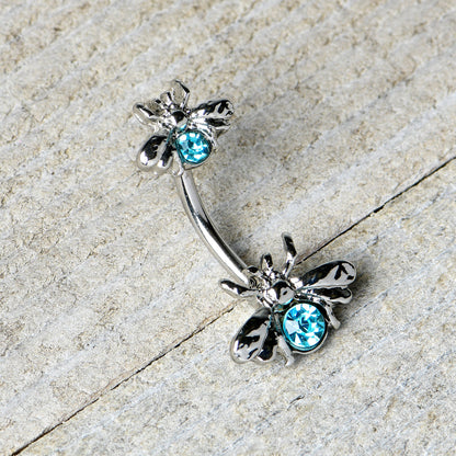 Blue Gem Bees Beautiful Insect Double Mount Belly Ring