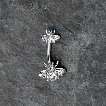 Clear Gem Bees Beautiful Insect Double Mount Belly Ring