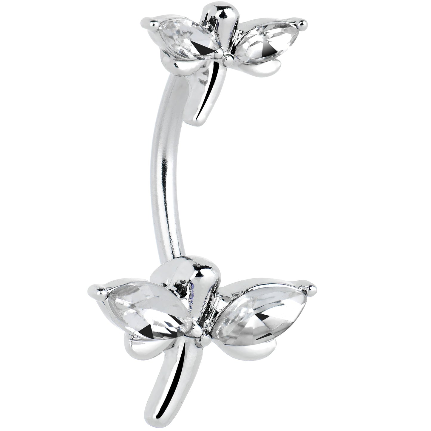 Clear Gem Simple Stylized Dragonfly Double Mount Belly Ring