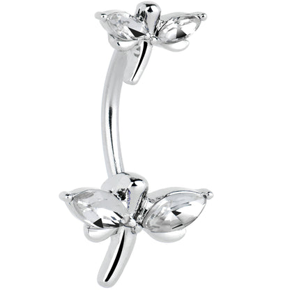 Clear Gem Simple Stylized Dragonfly Double Mount Belly Ring