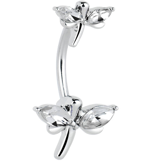 Clear Gem Simple Stylized Dragonfly Double Mount Belly Ring