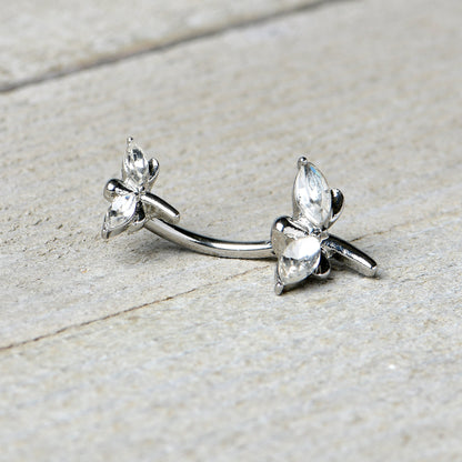 Clear Gem Simple Stylized Dragonfly Double Mount Belly Ring