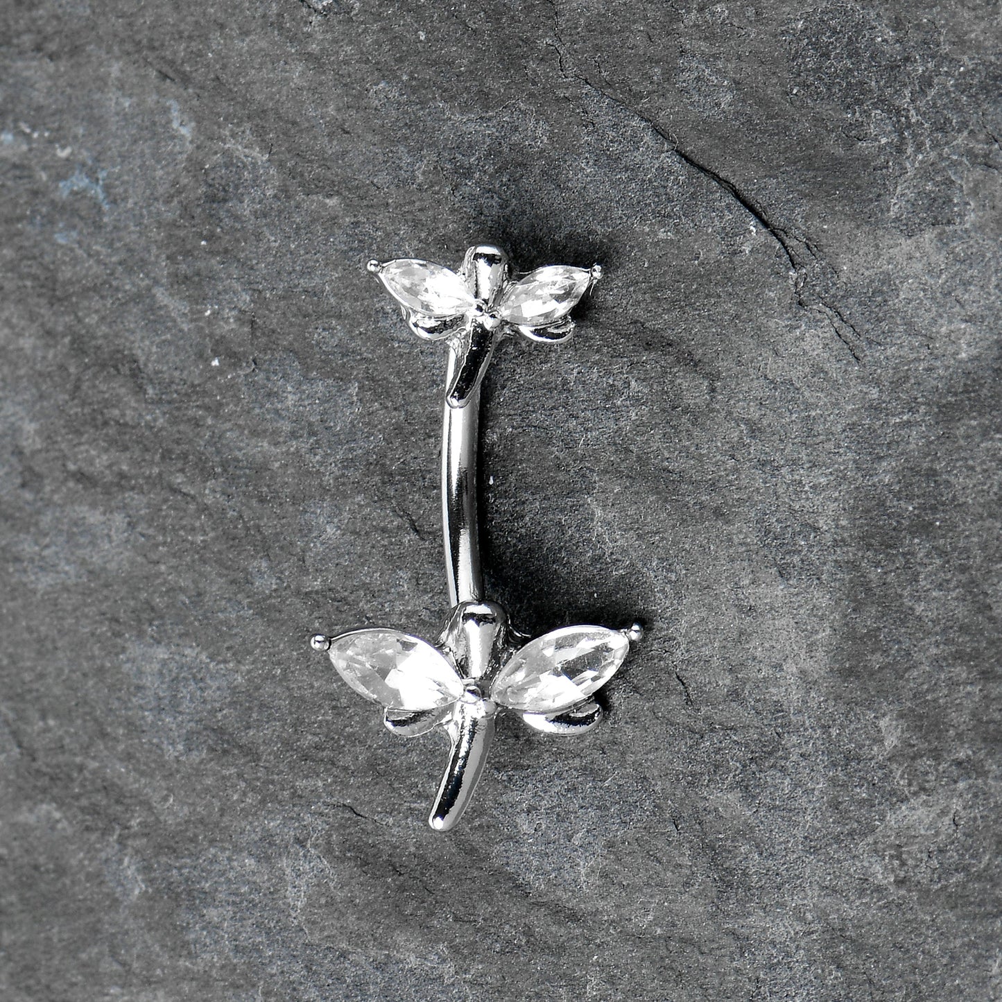 Clear Gem Simple Stylized Dragonfly Double Mount Belly Ring