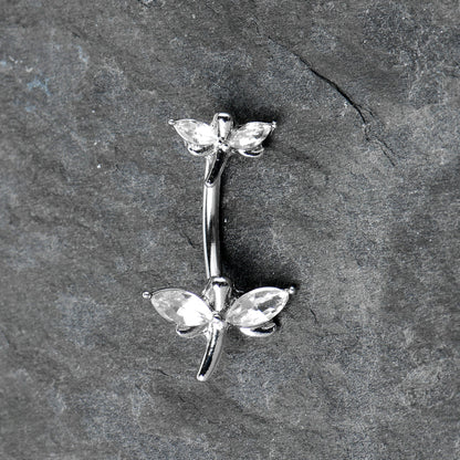 Clear Gem Simple Stylized Dragonfly Double Mount Belly Ring