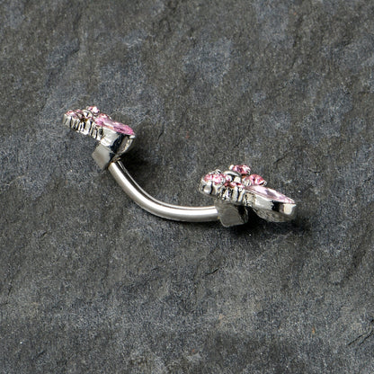 Pink Gem Fanciful Butterfly Double Mount Belly Ring