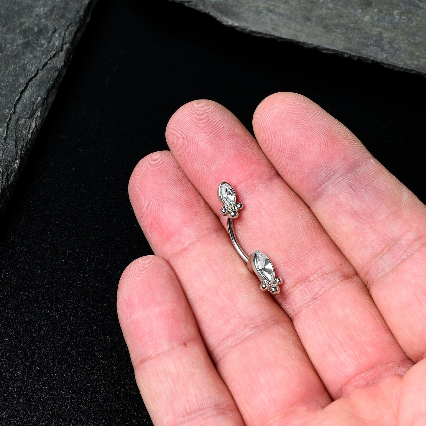 Clear Gem Art Deco Ovals Double Mount Belly Ring