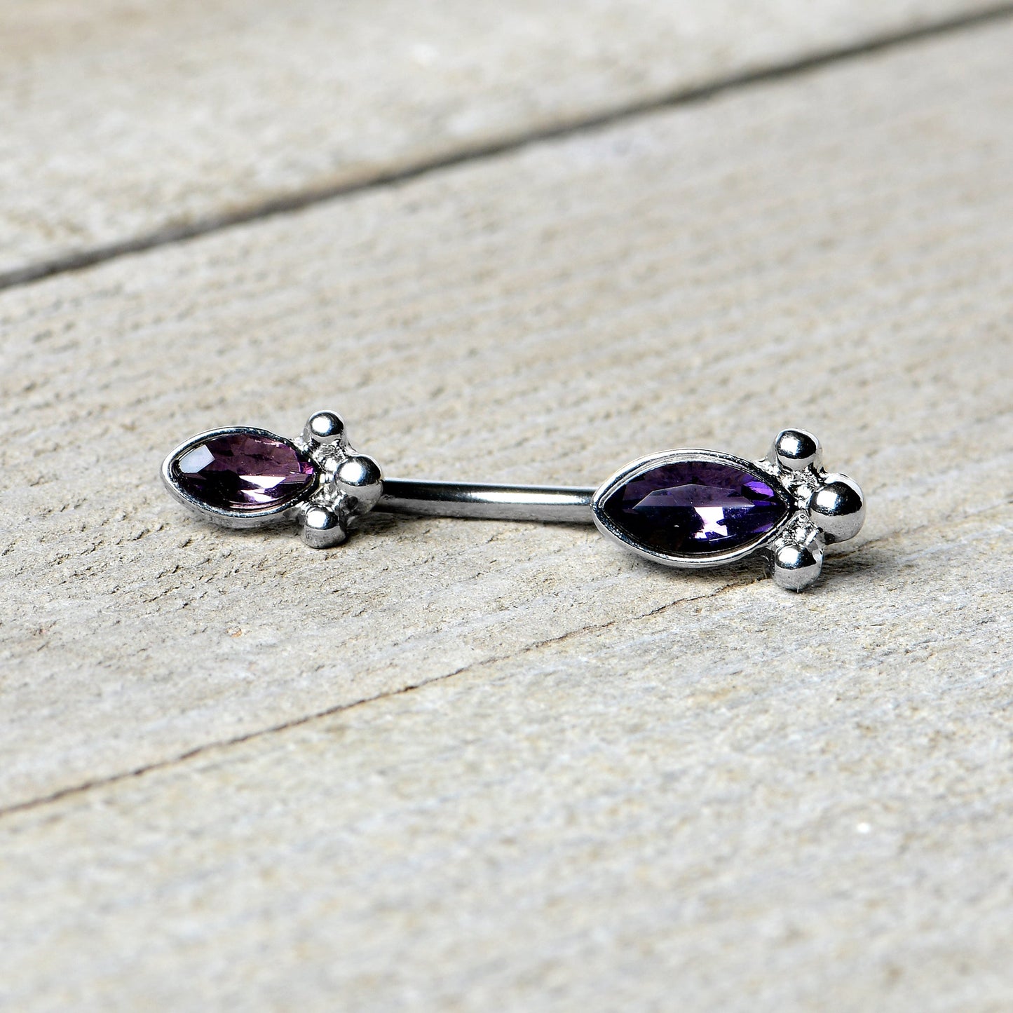 Purple Gem Art Deco Ovals Double Mount Belly Ring