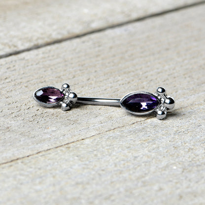 Purple Gem Art Deco Ovals Double Mount Belly Ring