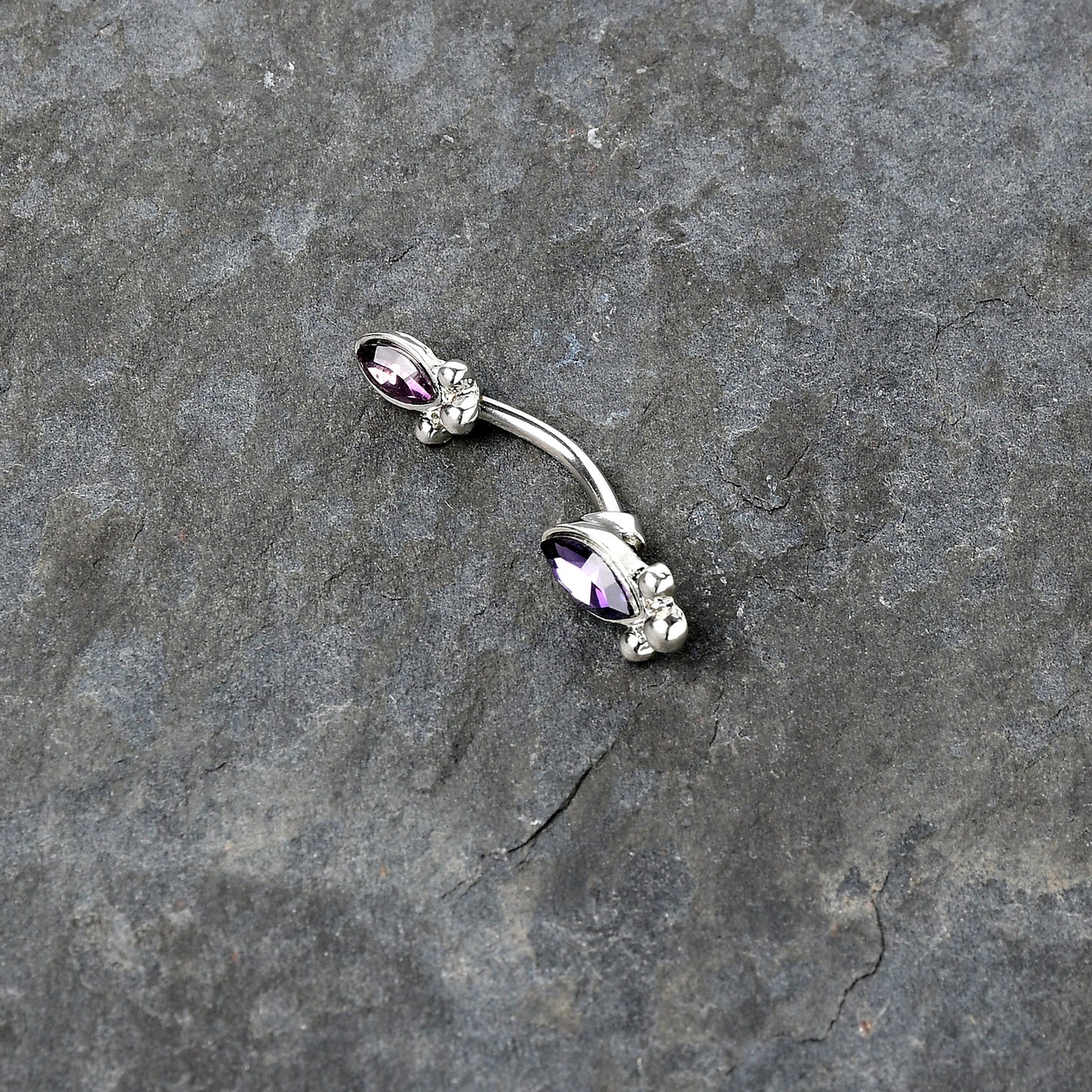 Purple Gem Art Deco Ovals Double Mount Belly Ring