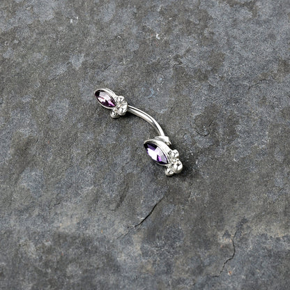 Purple Gem Art Deco Ovals Double Mount Belly Ring