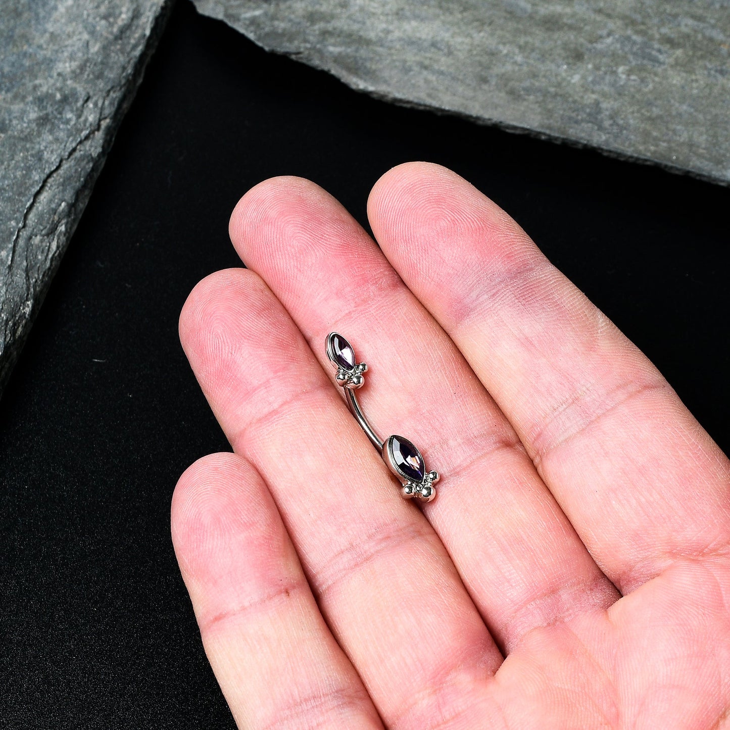 Purple Gem Art Deco Ovals Double Mount Belly Ring