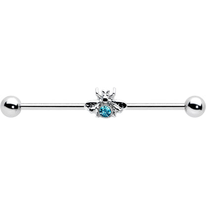 14G Blue Gem Bee Beautiful Insect Industrial Barbell 38mm