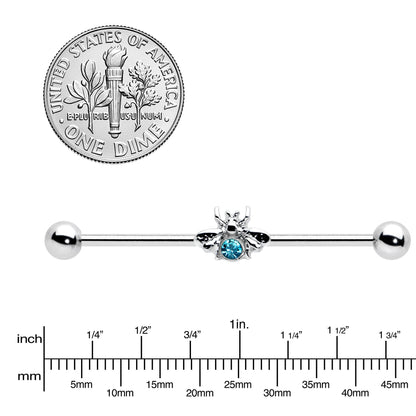 14G Blue Gem Bee Beautiful Insect Industrial Barbell 38mm