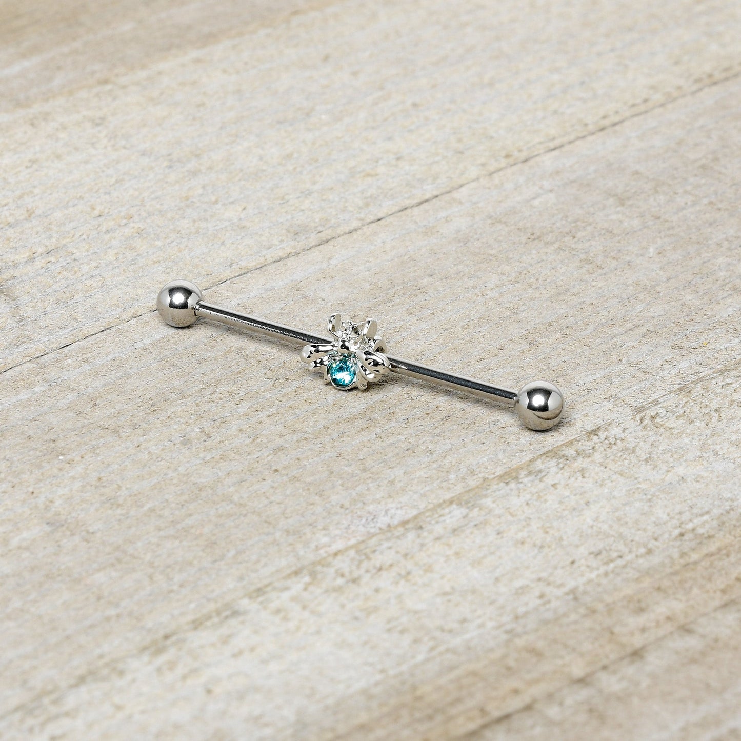 14G Blue Gem Bee Beautiful Insect Industrial Barbell 38mm