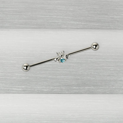 14G Blue Gem Bee Beautiful Insect Industrial Barbell 38mm