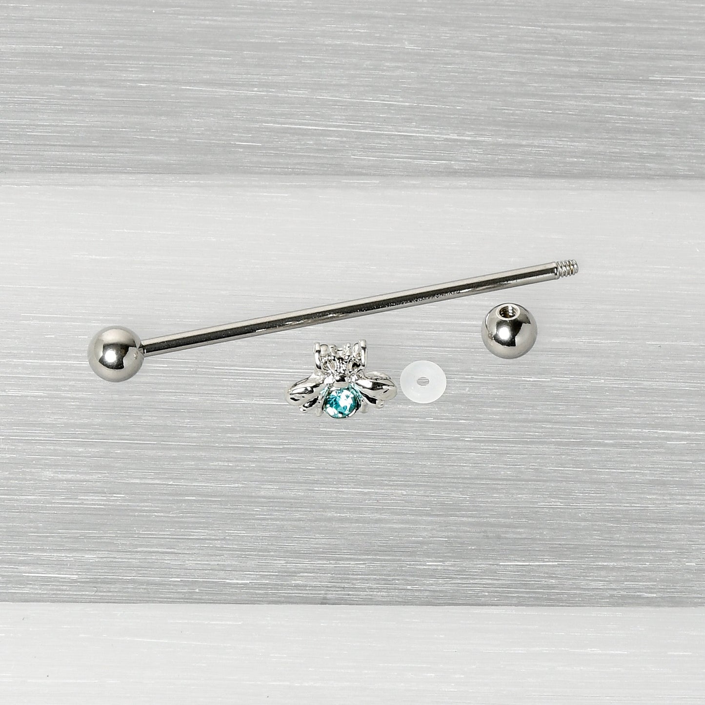 14G Blue Gem Bee Beautiful Insect Industrial Barbell 38mm