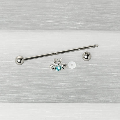 14G Blue Gem Bee Beautiful Insect Industrial Barbell 38mm