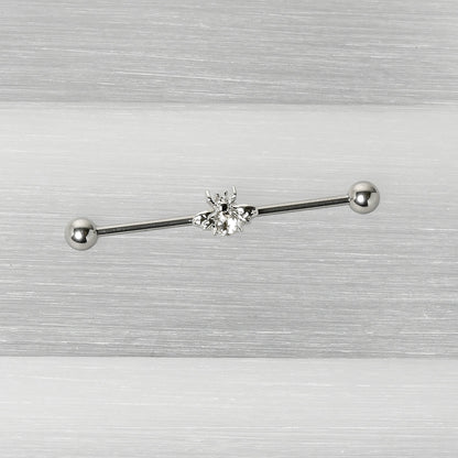 14G Clear Gem Bee Beautiful Insect Industrial Barbell 38mm