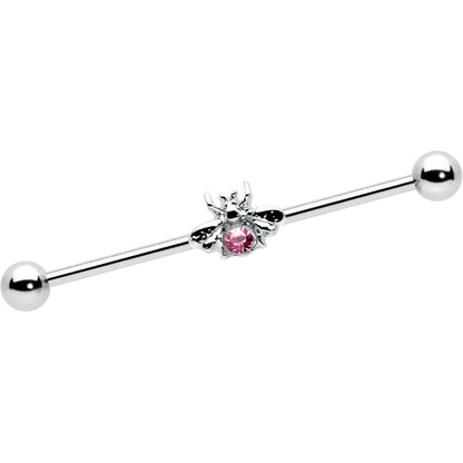 14G Pink Gem Bee Beautiful Insect Industrial Barbell 38mm