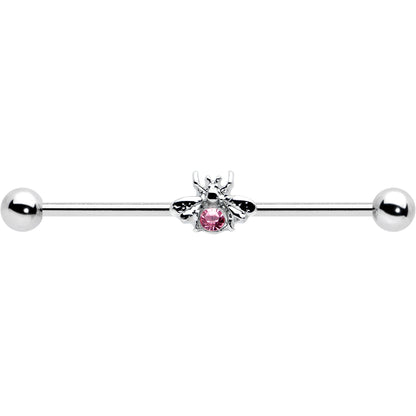 14G Pink Gem Bee Beautiful Insect Industrial Barbell 38mm