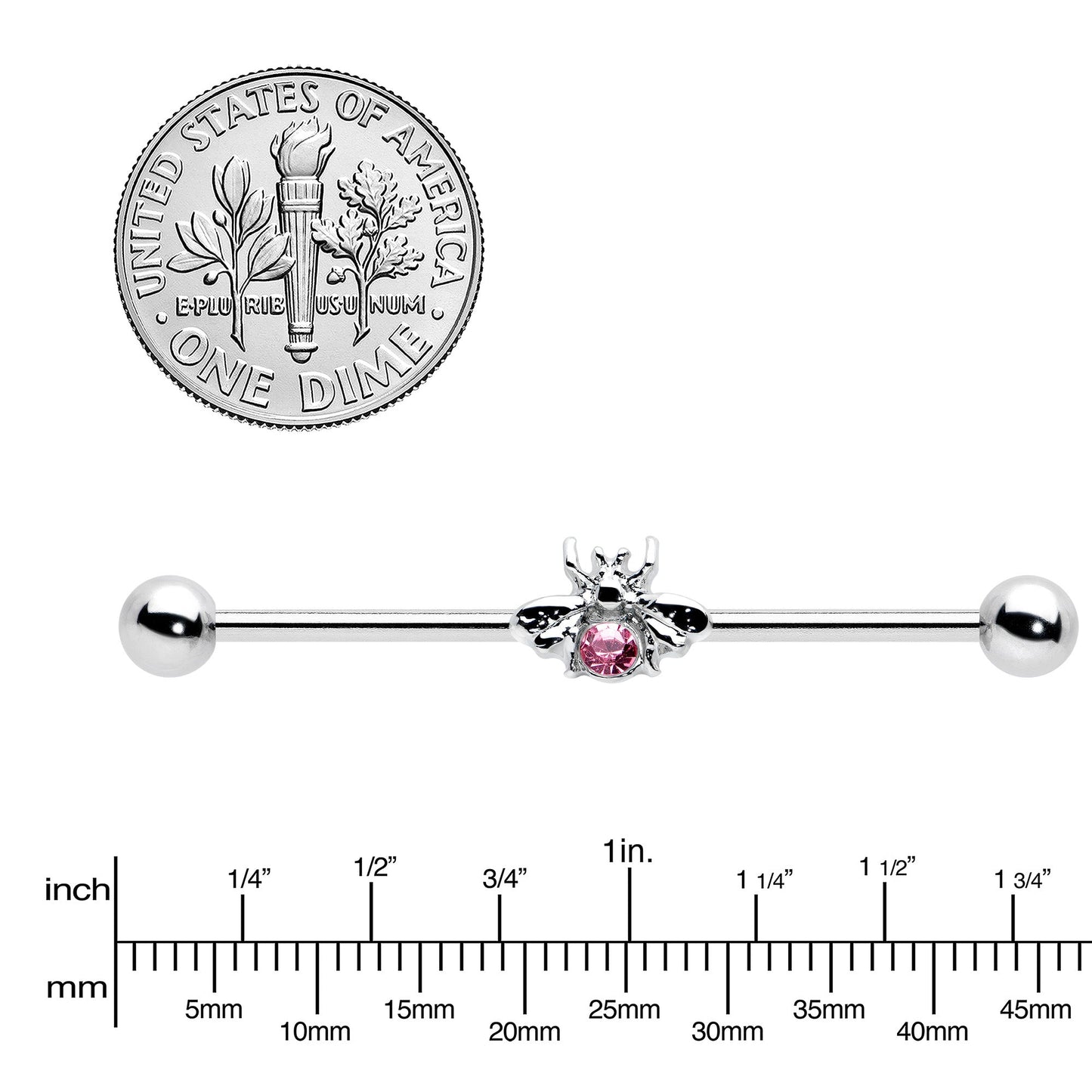 14G Pink Gem Bee Beautiful Insect Industrial Barbell 38mm