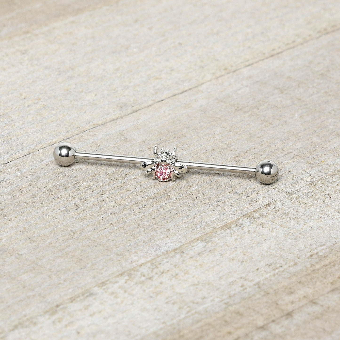 14G Pink Gem Bee Beautiful Insect Industrial Barbell 38mm