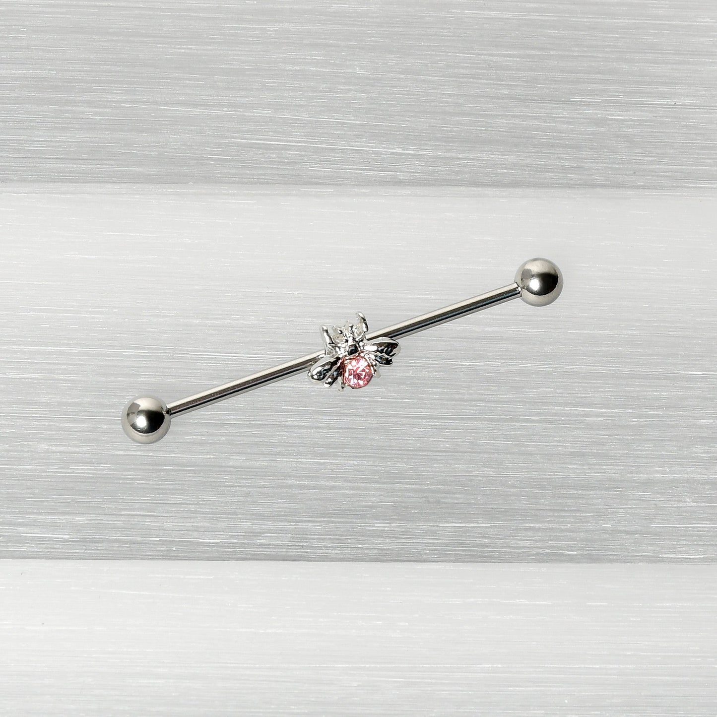 14G Pink Gem Bee Beautiful Insect Industrial Barbell 38mm