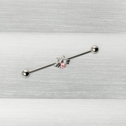14G Pink Gem Bee Beautiful Insect Industrial Barbell 38mm