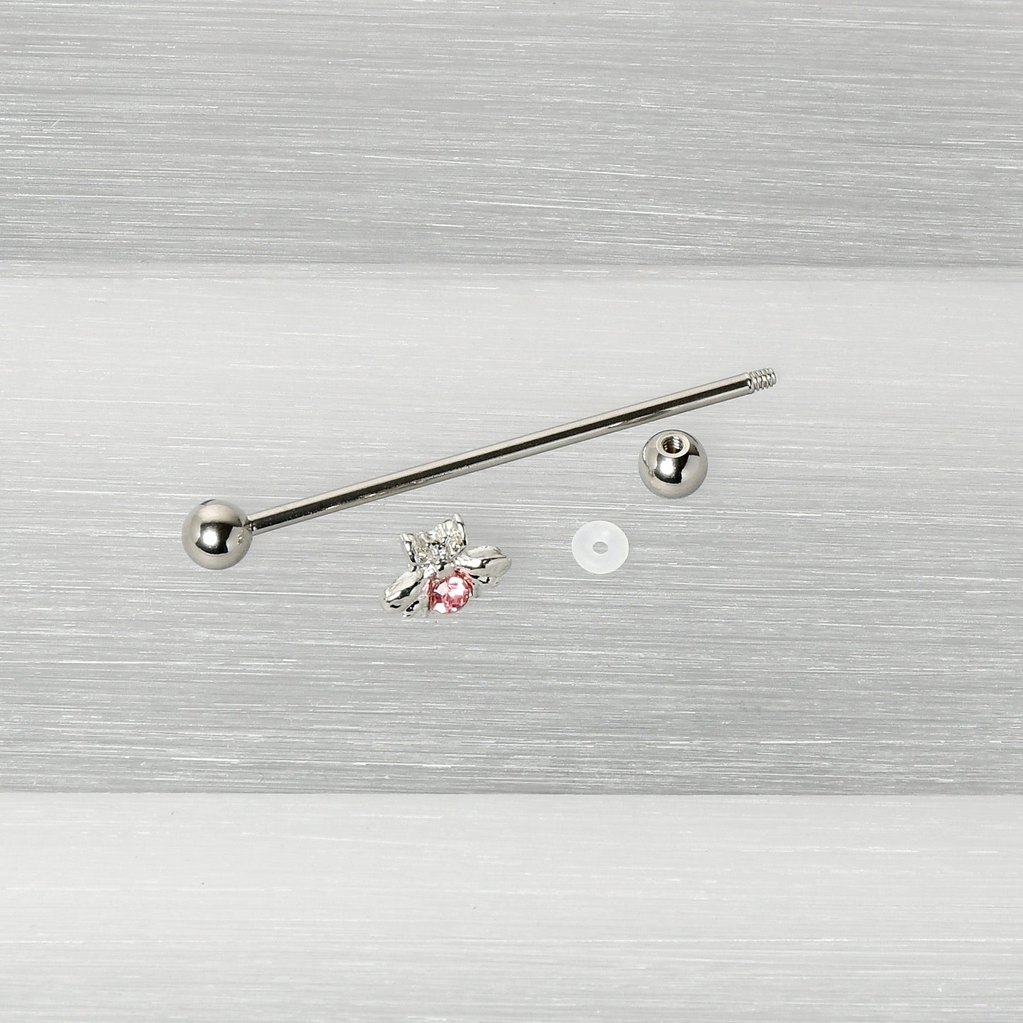 14G Pink Gem Bee Beautiful Insect Industrial Barbell 38mm