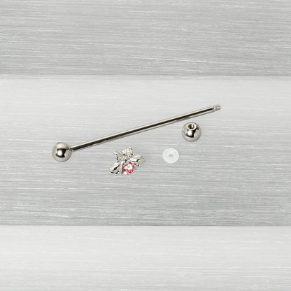 14G Pink Gem Bee Beautiful Insect Industrial Barbell 38mm