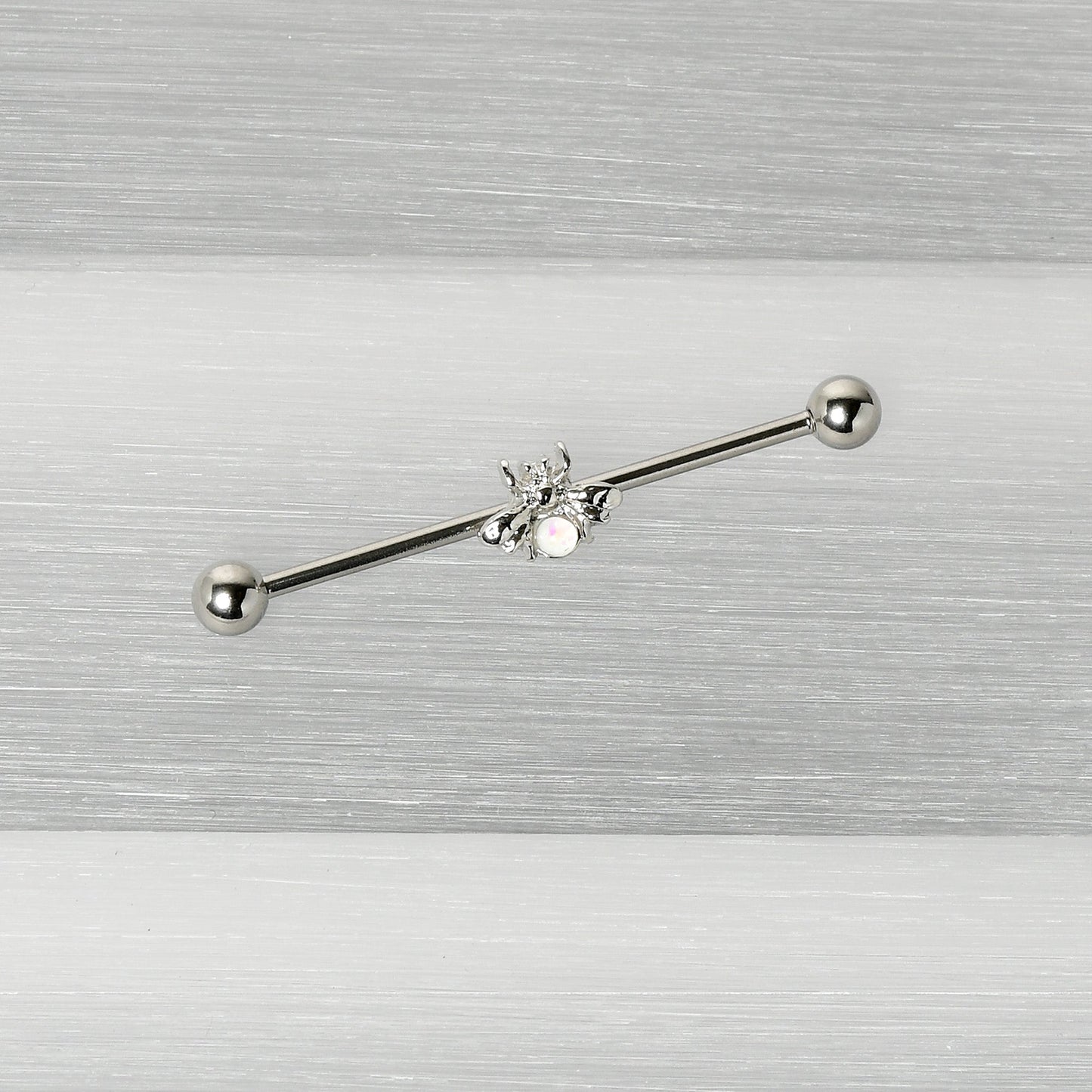 14G White Faux Opal Bee Beautiful Insect Industrial Barbell 38mm